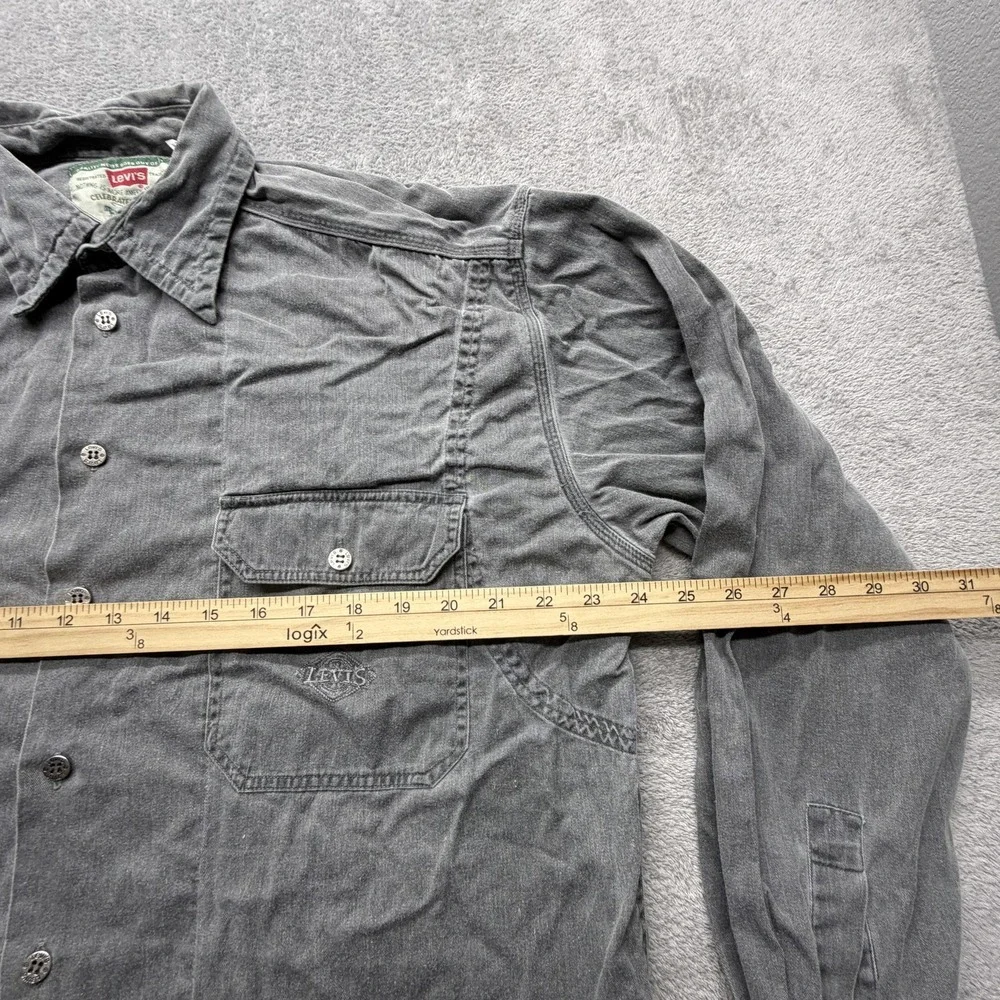 Levis Shirt Mens Medium Gray Utility Workwear Button Front‎ Long Sleeve Cotton